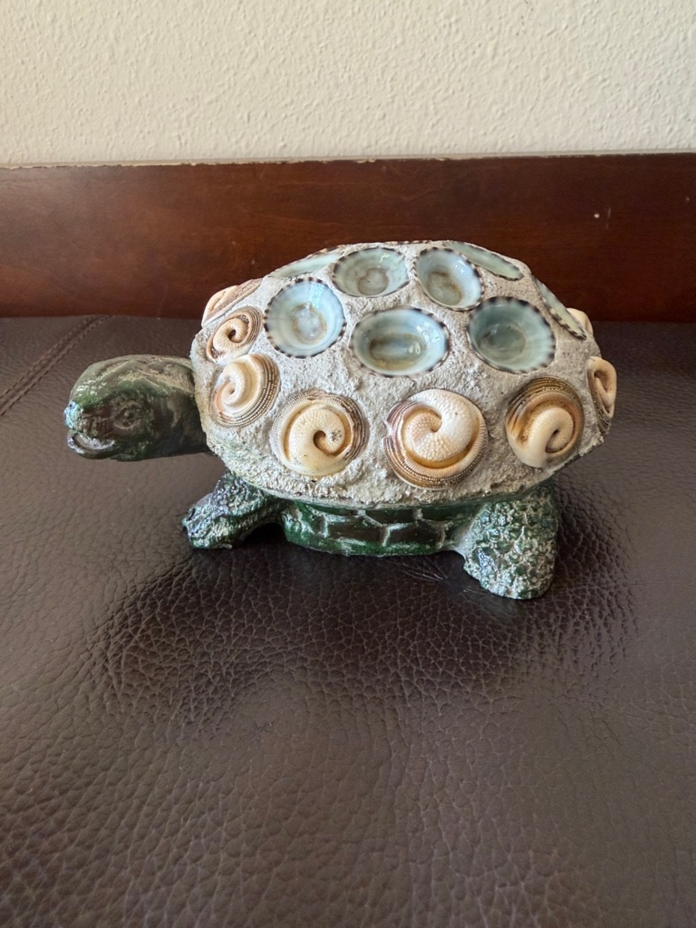 Tuvalu Handmade Cement Turtle Decorated w/Embedded 'Opihi Limpet Seashells
